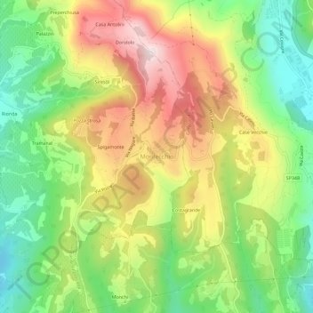 Mapa topográfico Montecchio, altitude, relevo