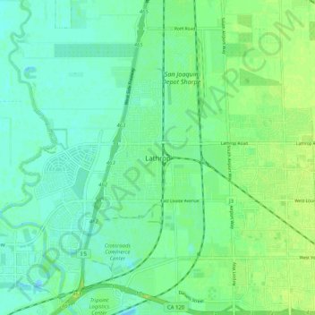 Mapa topográfico Lathrop, altitude, relevo
