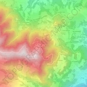Mapa topográfico Gandolina, altitude, relevo