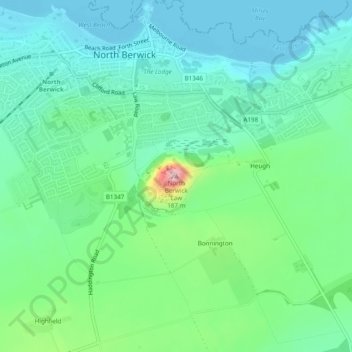 Mapa topográfico North Berwick Law, altitude, relevo
