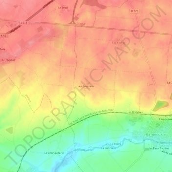 Mapa topográfico Les Coudraies, altitude, relevo