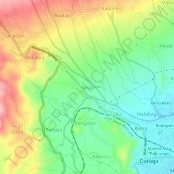 Mapa topográfico Busay, altitude, relevo