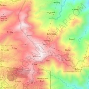 Mapa topográfico Peril, altitude, relevo