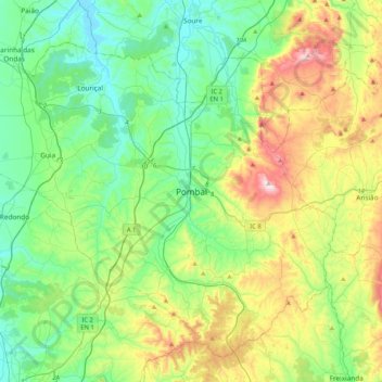 Mapa topográfico Pombal, altitude, relevo