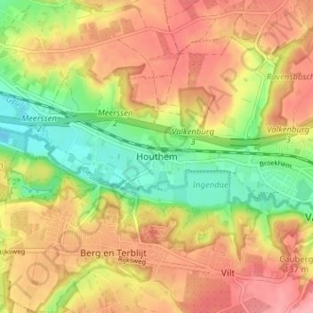 Mapa topográfico Houthem, altitude, relevo