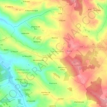 Mapa topográfico Cazeneuve, altitude, relevo