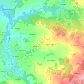 Mapa topográfico Nieul, altitude, relevo