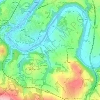 Mapa Topográfico Pennaros, Altitude, Relevo