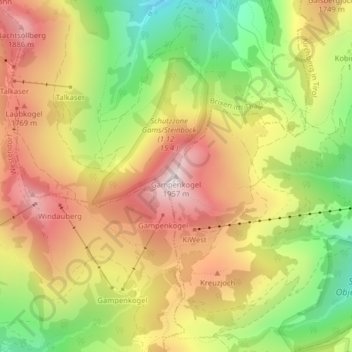 Mapa topográfico Gampenkogel, altitude, relevo