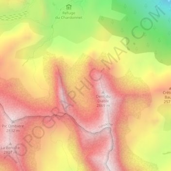 Mapa topográfico La Grande Manche, altitude, relevo