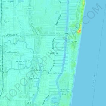 Mapa topográfico Coral Ridge, altitude, relevo