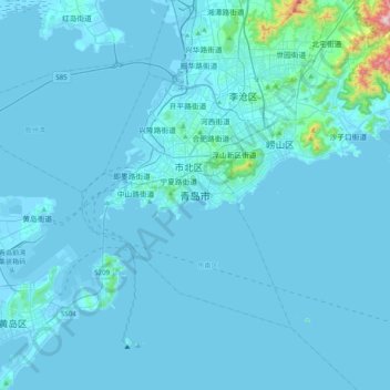Mapa topográfico 青岛市, altitude, relevo