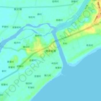 Mapa topográfico 塘尾街道, altitude, relevo