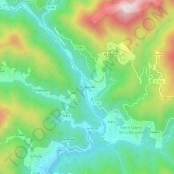 Mapa topográfico Le Gasquet, altitude, relevo