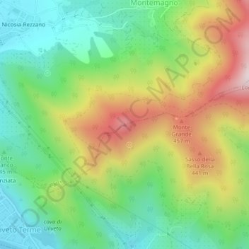 Mapa topográfico Monte Verruca, altitude, relevo