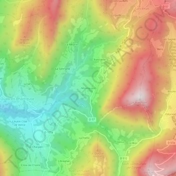 Mapa topográfico Montquaix, altitude, relevo