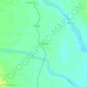 Mapa topográfico Kottakudi, altitude, relevo