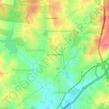 Mapa topográfico Kommaghatta, altitude, relevo