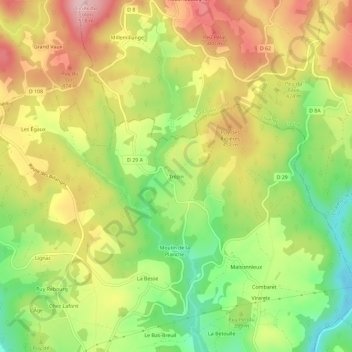 Mapa topográfico Trézin, altitude, relevo