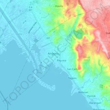 Mapa topográfico Angono, altitude, relevo