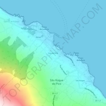 Mapa topográfico Cais do Pico, altitude, relevo