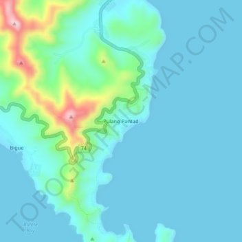 Mapa topográfico Pulang Pantad, altitude, relevo