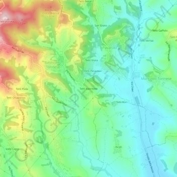 Mapa topográfico Tetti Valentino, altitude, relevo