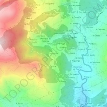 Mapa topográfico Paravedra, altitude, relevo