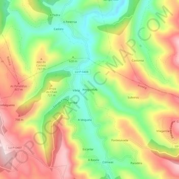 Mapa topográfico Antiguallas, altitude, relevo