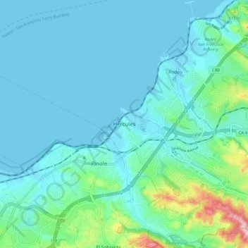 Mapa topográfico Hercules, altitude, relevo