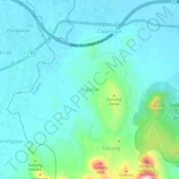 Mapa topográfico Walahar, altitude, relevo
