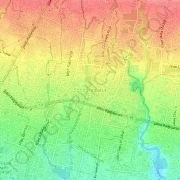 Mapa topográfico Condong Catur, altitude, relevo
