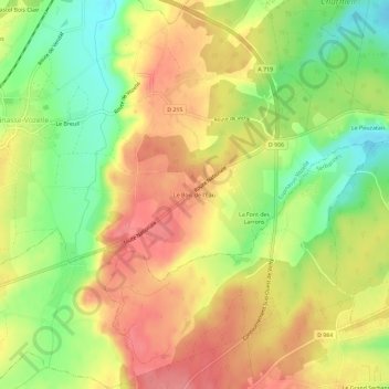 Mapa topográfico Le Bois de l'Eau, altitude, relevo