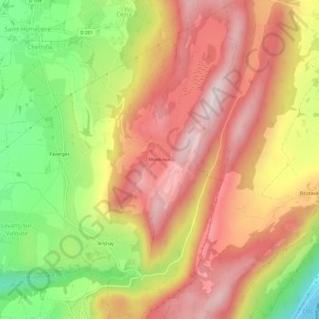 Mapa topográfico Montcoux, altitude, relevo