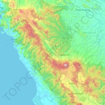 Mapa topográfico Pauh Duo, altitude, relevo