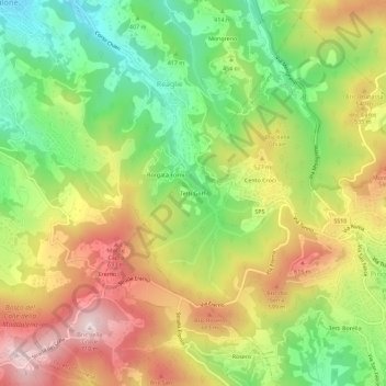 Mapa topográfico Tetti Goffi, altitude, relevo