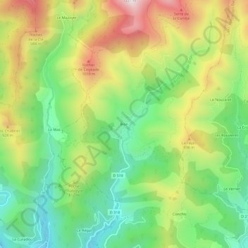 Mapa topográfico Bise, altitude, relevo