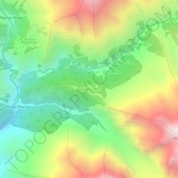 Mapa topográfico Tengboche, altitude, relevo