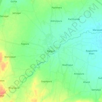 Mapa topográfico Begun, altitude, relevo