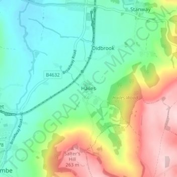 Mapa topográfico Hailes, altitude, relevo