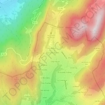 Mapa topográfico Sous Chez Ducrot, altitude, relevo