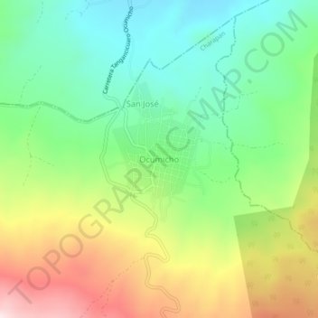 Mapa topográfico Ocumicho, altitude, relevo