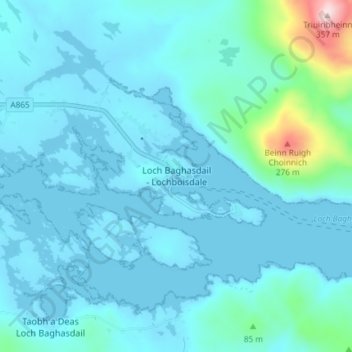 Mapa topográfico Lochboisdale, altitude, relevo