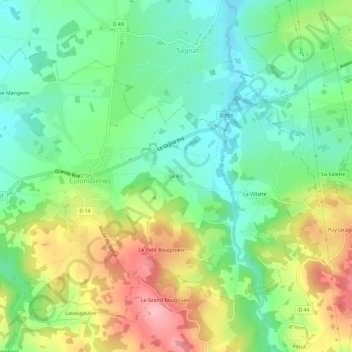 Mapa topográfico Le Riz, altitude, relevo