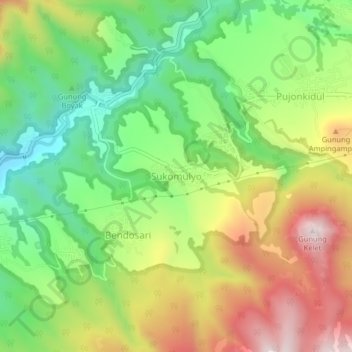 Mapa topográfico Sukomulyo, altitude, relevo
