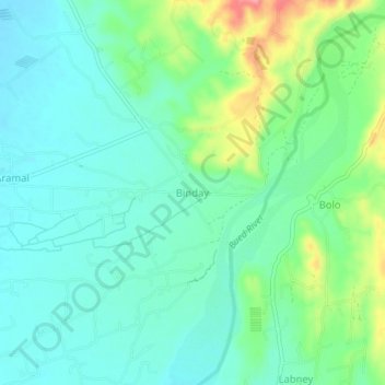 Mapa topográfico Binday, altitude, relevo