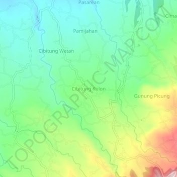 Mapa topográfico Cibitung Kulon, altitude, relevo