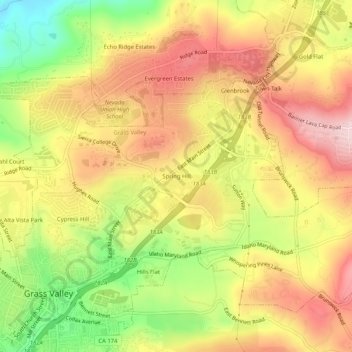 Mapa topográfico Spring Hill, altitude, relevo