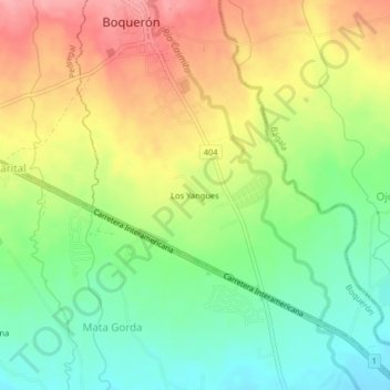 Mapa topográfico Los Yangues, altitude, relevo