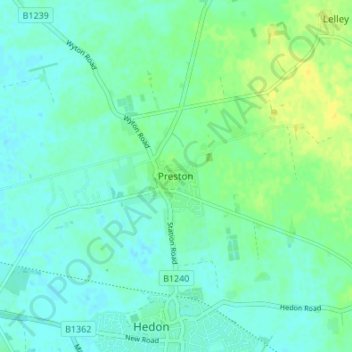 Mapa topográfico Preston, altitude, relevo